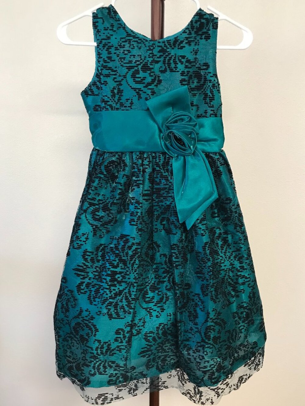 Jayne Copeland Girls 10 Teal Black Lace Party Dress NWT